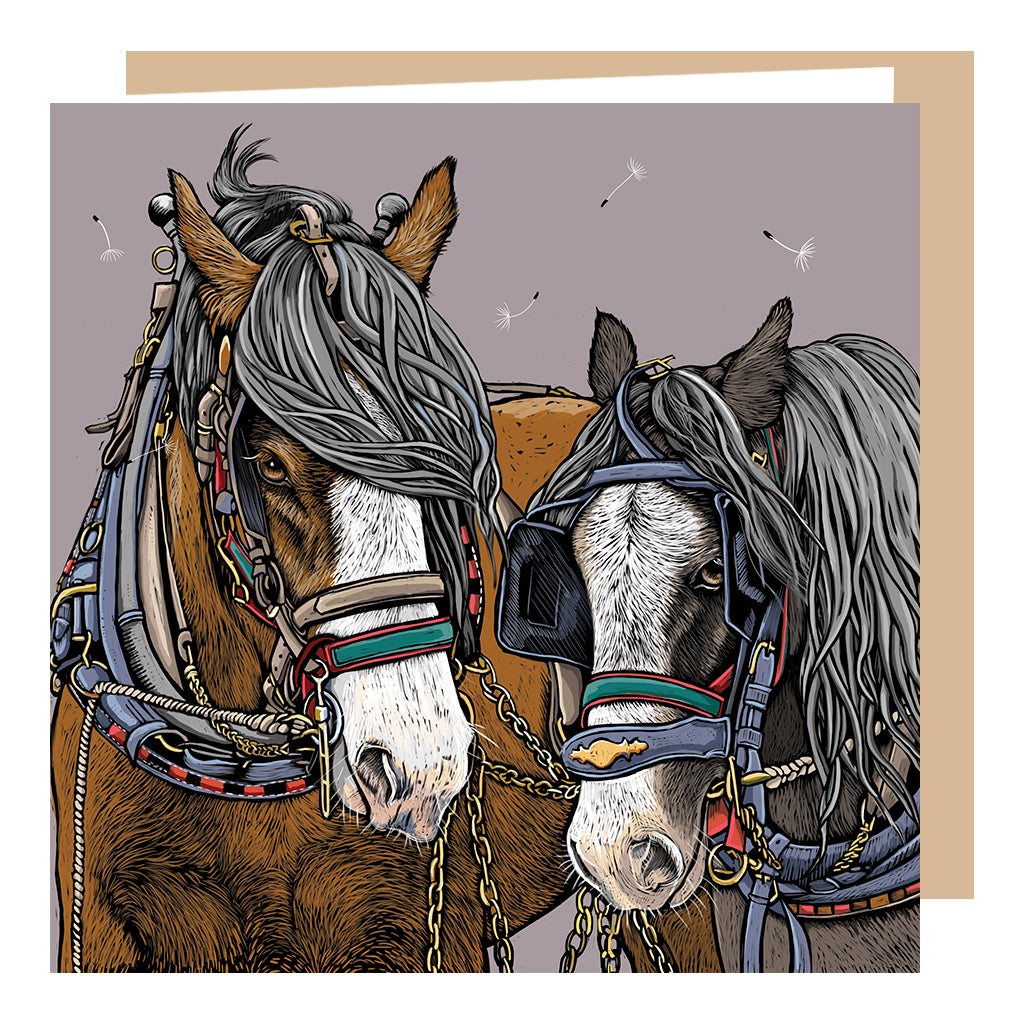 Horse Whisper, Two Shire Horses Greeting Card by Fox & Boo