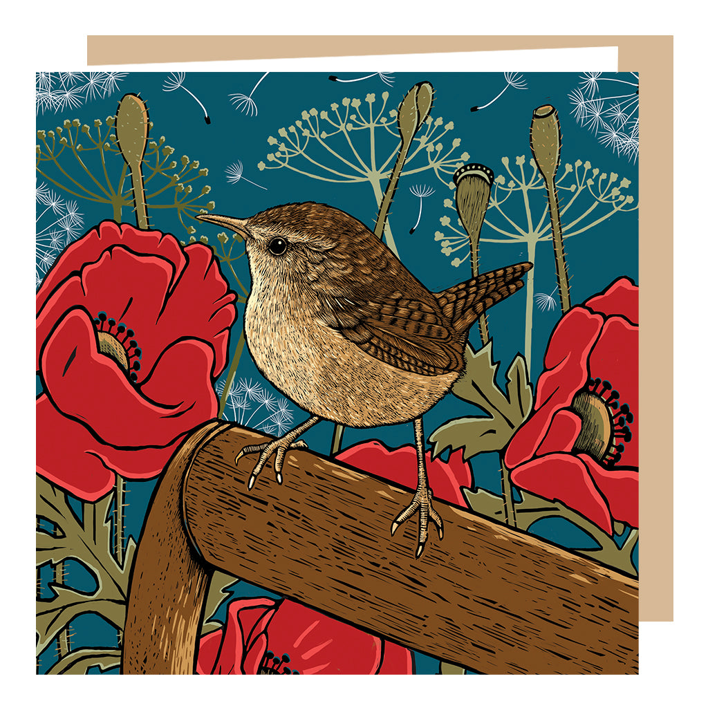 'Poppies and Wren' Card